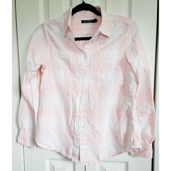 Lauren Ralph Lauren M Pink White Rolltab Long‎ Sleeve Button Up Shirt - Picture 1 of 7